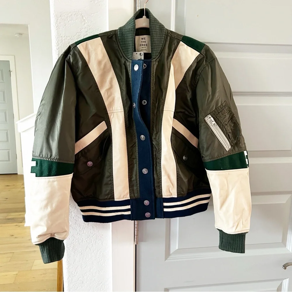 NWT Free People Triple Kick Novelty Bomber Jacket